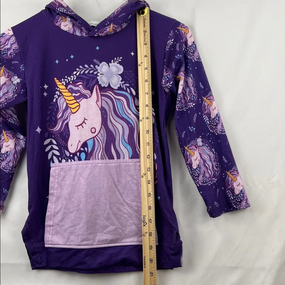 Sunshine Swing - Girl’s Hooded Top - Size 6 Purple Unicorn - Kangaroo Pocket - Picture 2 of 10